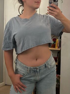 Cropped Boxy Tee - Light Blue
